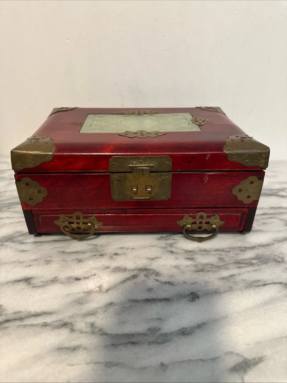 Chinese Solid wood jewelry box with jade accent